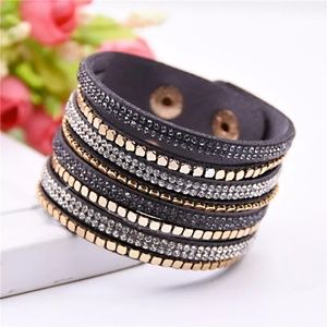 Rhinestone Faux Leather Wrap Bracelet